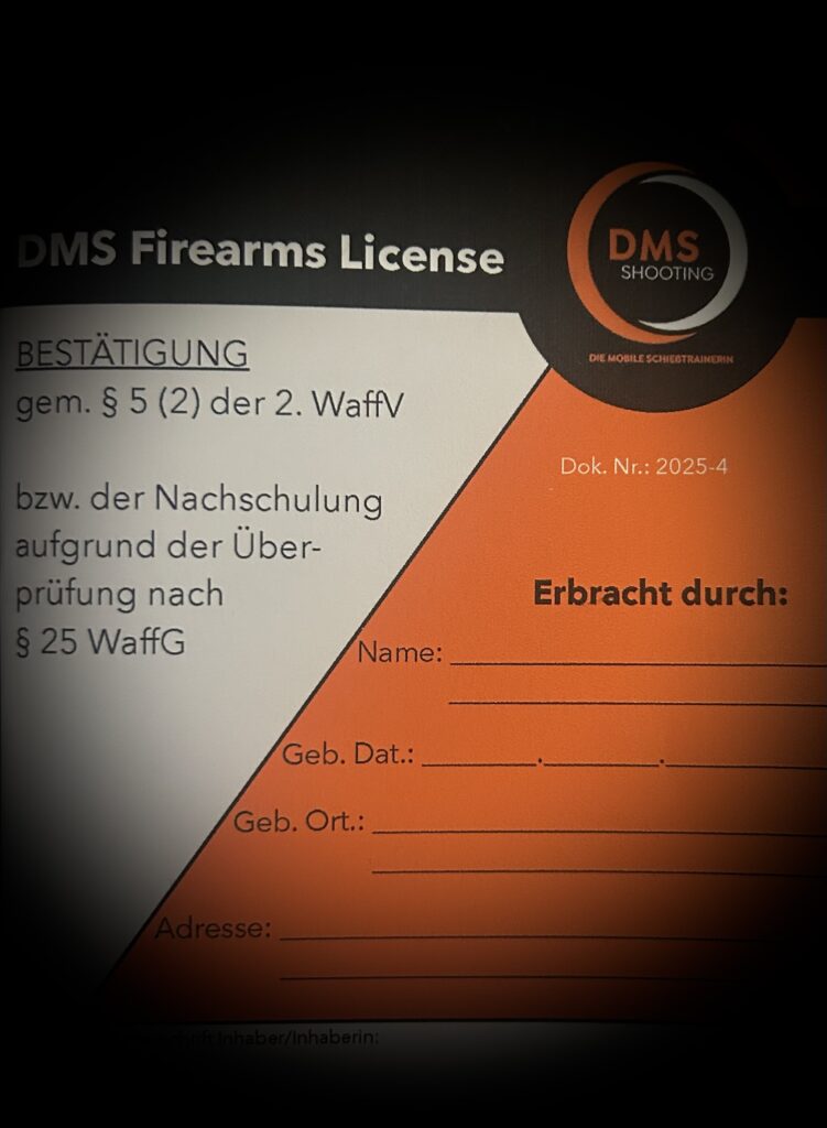 Waffenf&uuml;hrerschein & DMS Firearms License m&uuml;ssen immer wieder absolviert werden, wenn Sie den regelm&auml;&szlig;igen Gebrauch Ihrer Waffen nicht nachweisen.