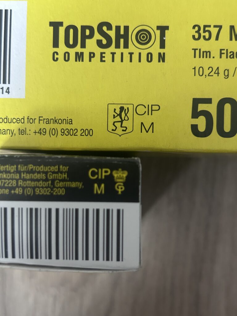 Das C. I. P. f&uuml;r Munition befindet sich auf der kleinsten Verpackungseinheit.